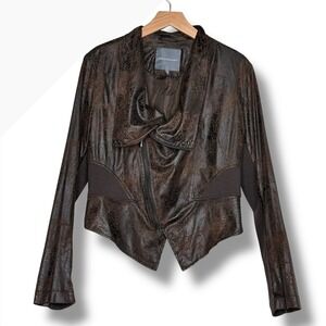 Kate & Mallory size L Brown Snakeskin Print Biker Jacket Asymmetrical Zip Front